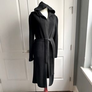 J. Crew 100% Cotton Black Hooded Long Cardigan Wrap Coat. Size Small.